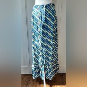 Vintage Sears Women’s 16 Boho Cottage Core Button Down Long Skirt Floral 70s USA